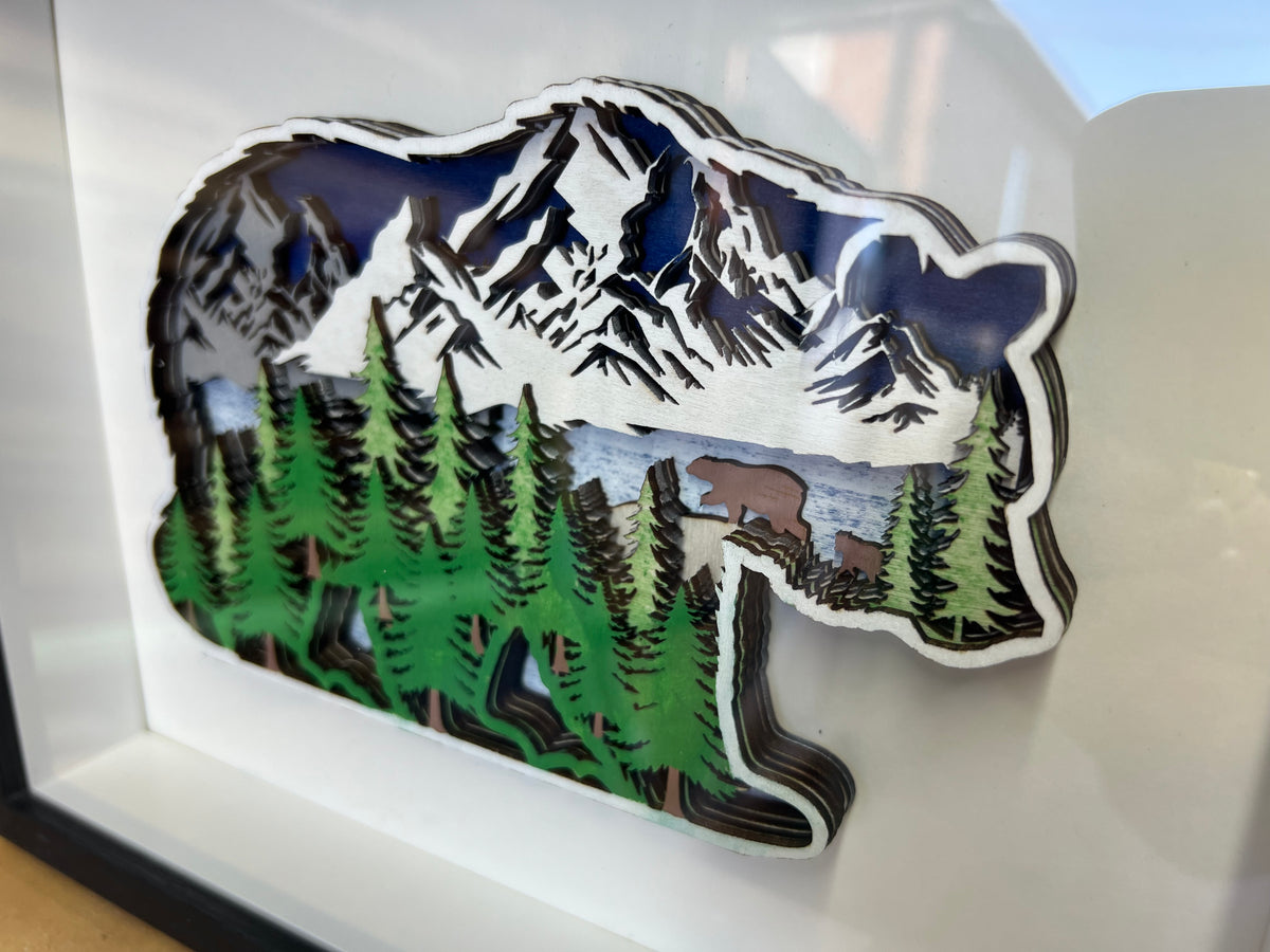 Wood Multilayer Bear & Forest Picture
