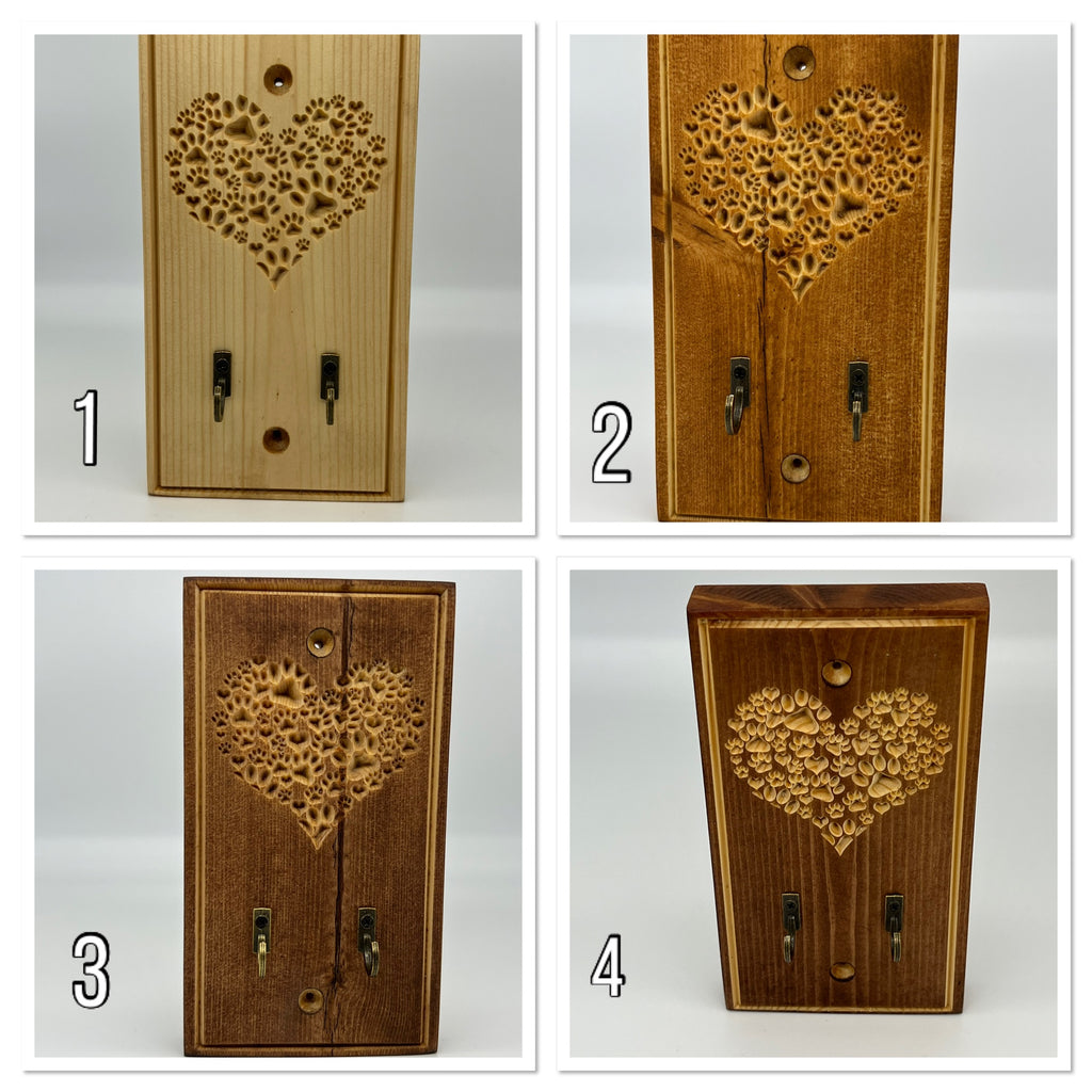 Engraved Wood Wall Mounted Dog Lead Holder - Hooks / Leader / Leash