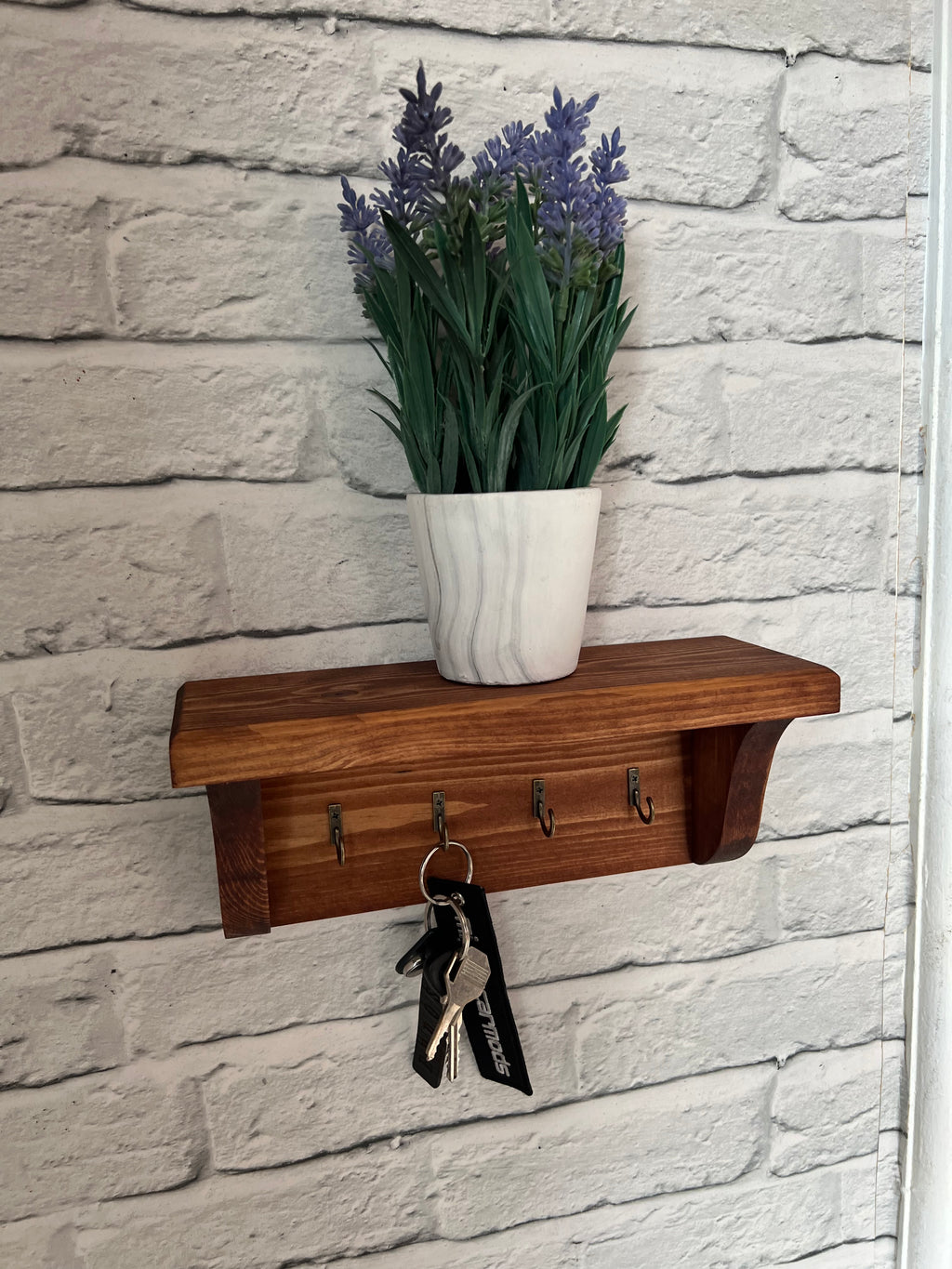 Handmade elegant wood key rack with shelf