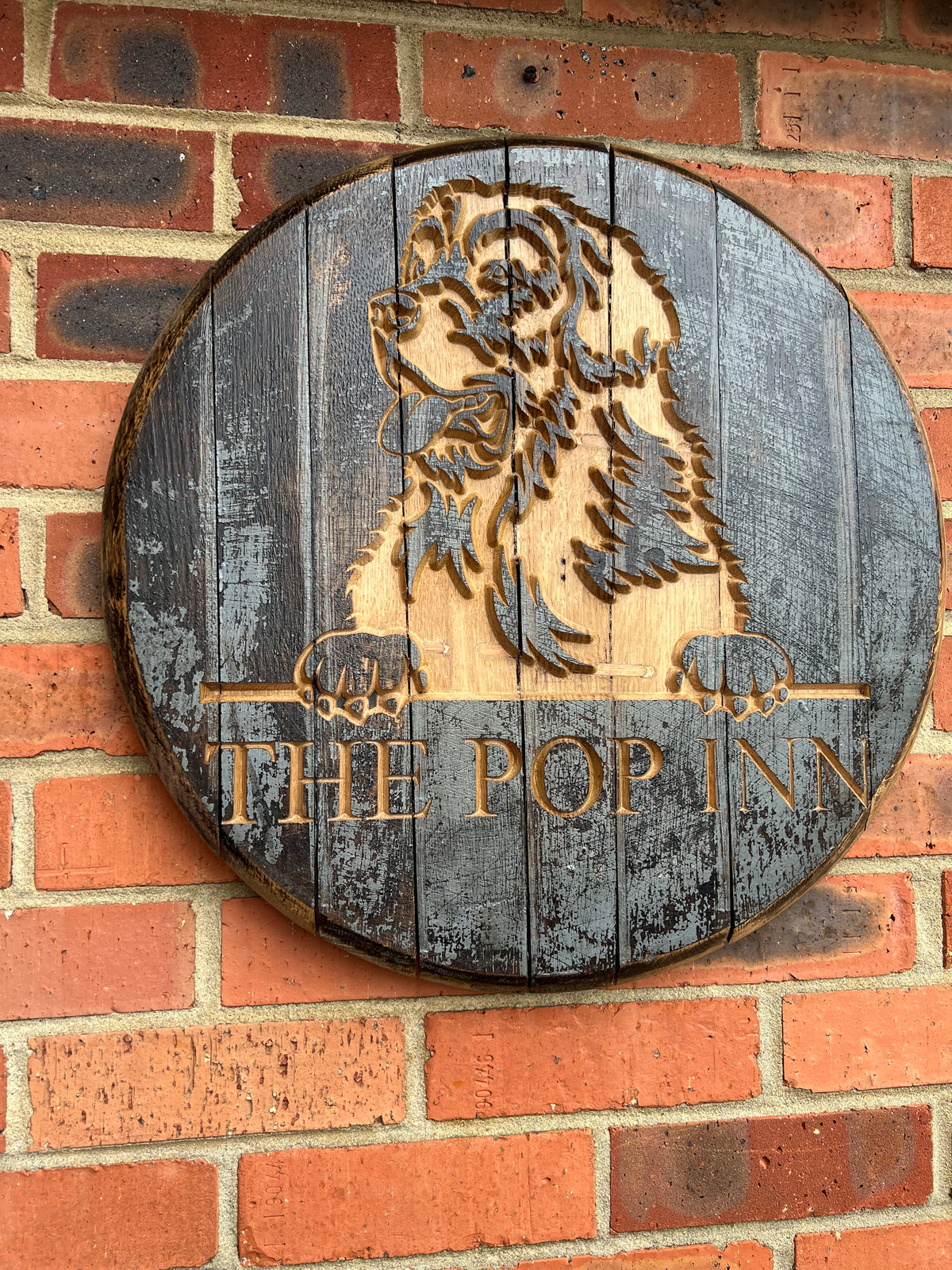 Custom Carved Vintage Oak Whisky barrel lid