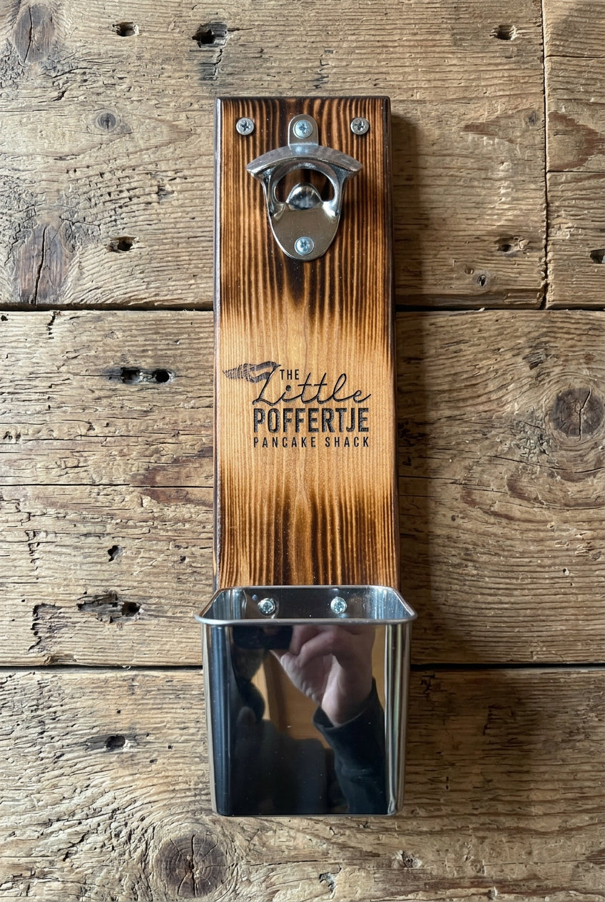 Handmade Personalised Wall Mounted Bottle Opener with Cap Catcher - Ideal Fathers Day / Birthday Gift