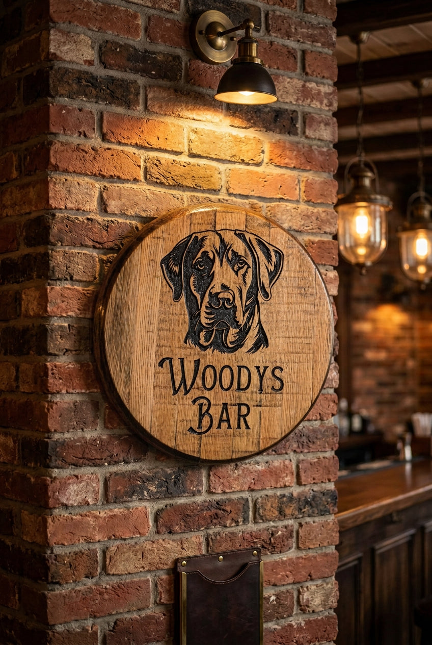 Custom Carved Vintage Oak Whisky barrel lid