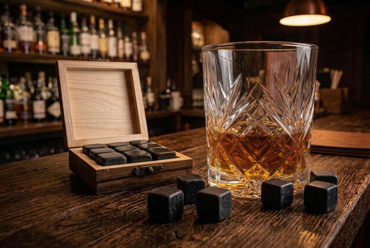 Personalised Black Basalt Whisky/Gin Stones Wooden Box Set