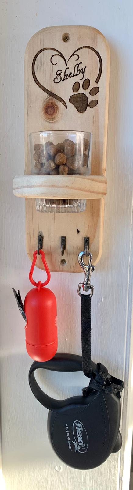 Personalised Reclaimed Wood Wall Mounted Dog Lead and Treat Holder Tidy - Hooks / Leader / Leash / Poo Bags