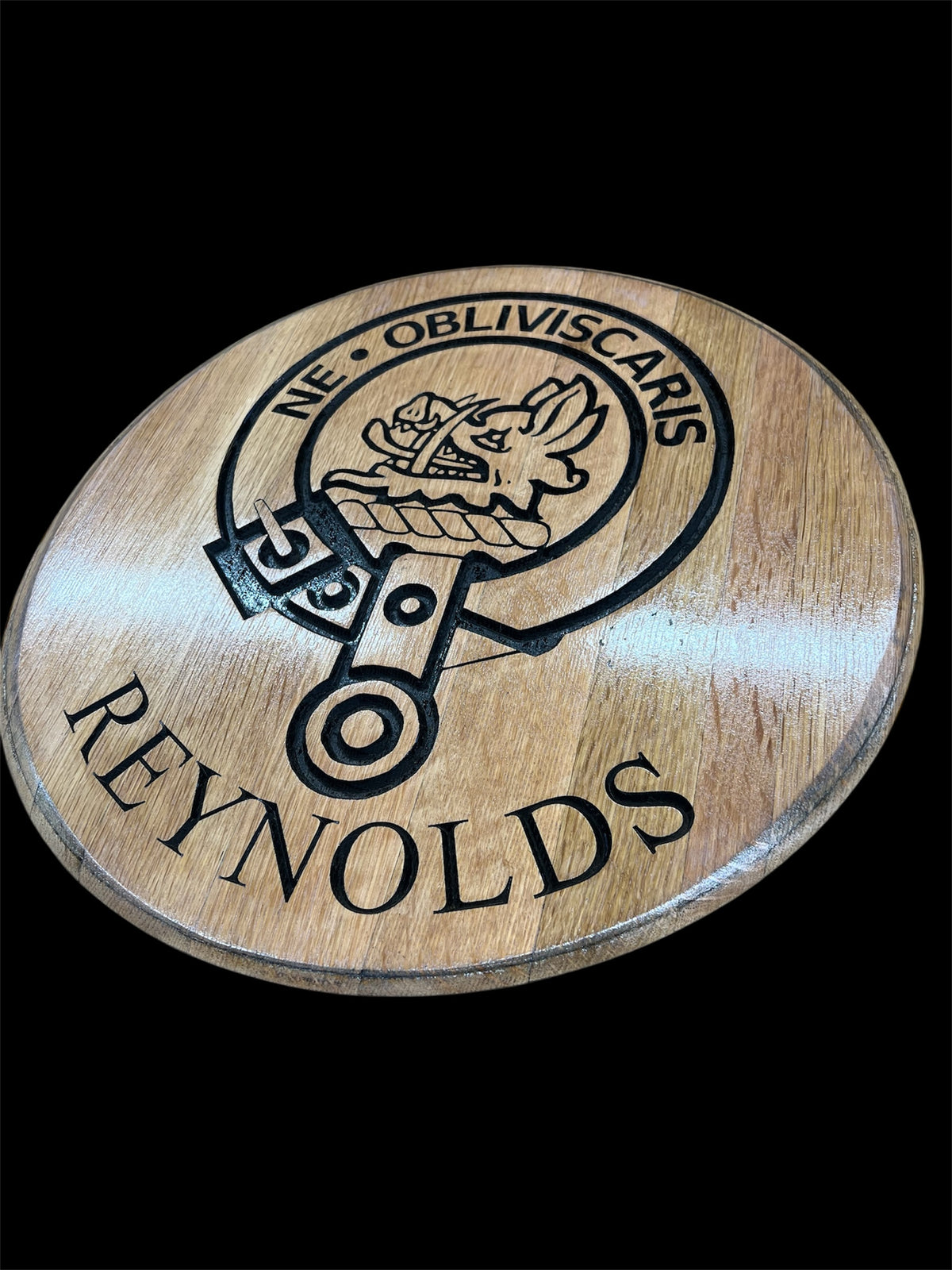 Custom Carved Vintage Oak Whisky barrel lid