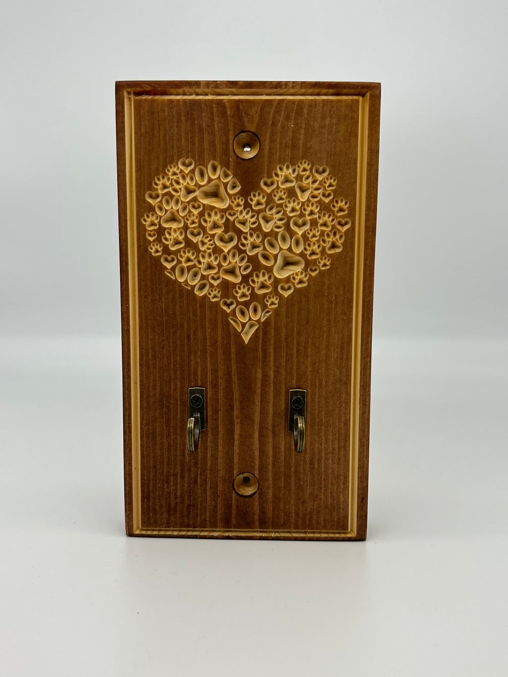 Engraved Wood Wall Mounted Dog Lead Holder - Hooks / Leader / Leash