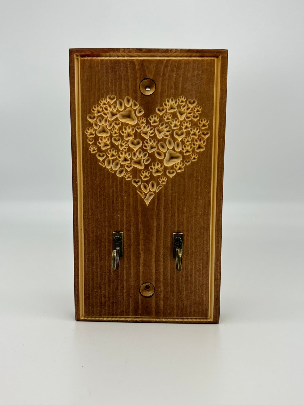 Engraved Wood Wall Mounted Dog Lead Holder - Hooks / Leader / Leash
