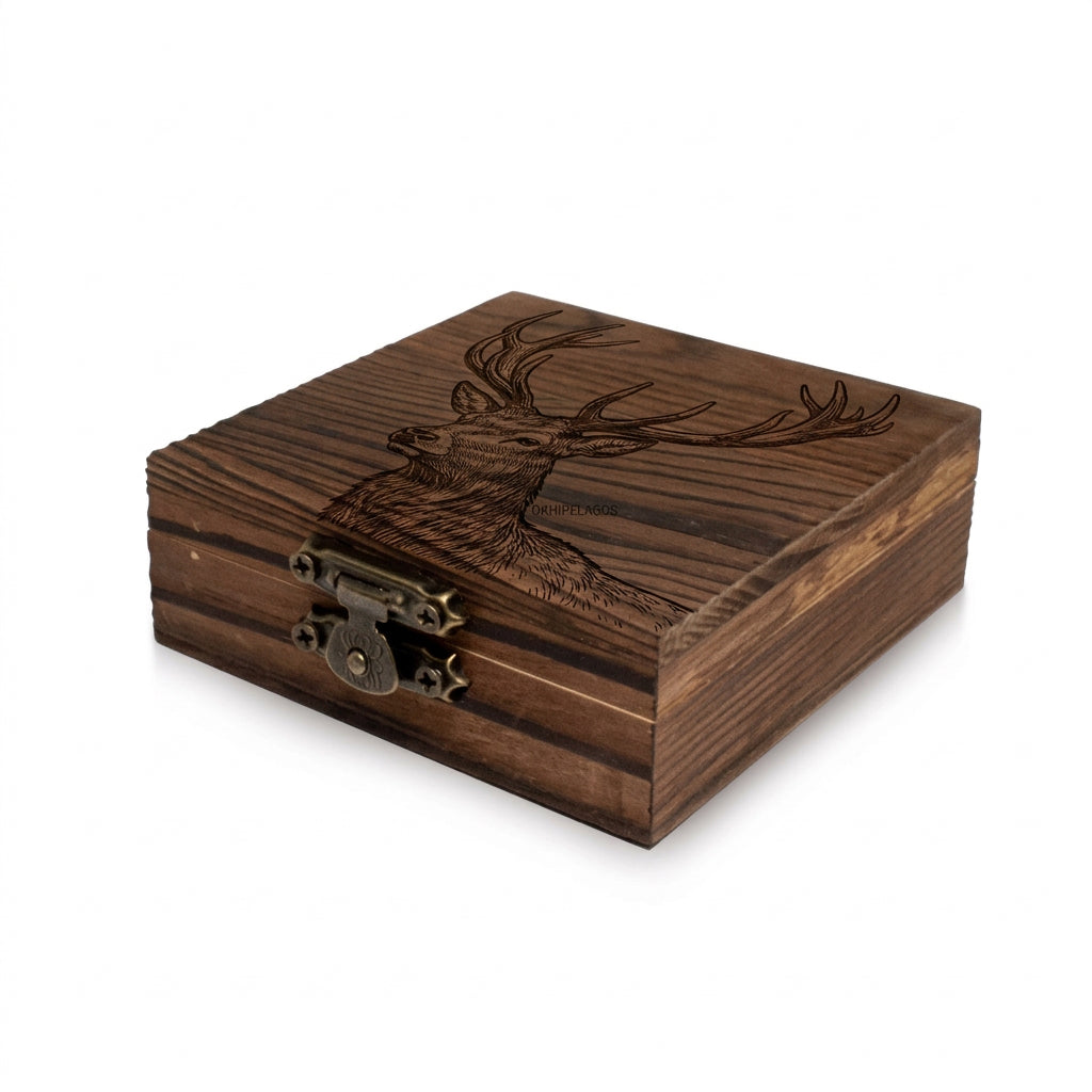 Personalised Black Basalt Whisky/Gin Stones Wooden Box Set