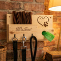Personalised Engraved Wood Wall Mounted Dog Lead and Treat Holder Station - Hooks / Leader / Leash / Poo Bags Tidy