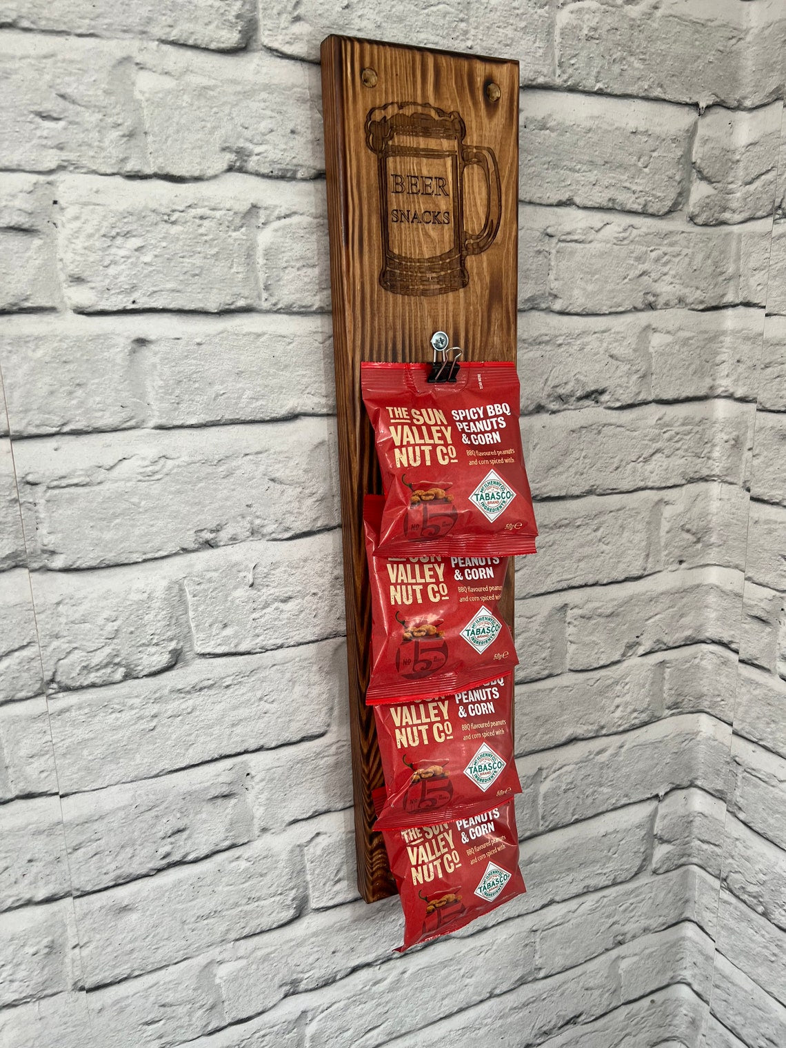 Solid Wood Handmade personalised bar snack holder (wall mounted)
