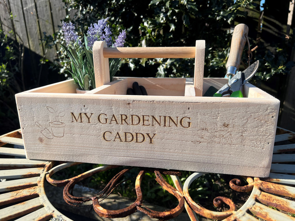 Personalised Handmade Rustic Gardening Caddy/Trug with folding handle