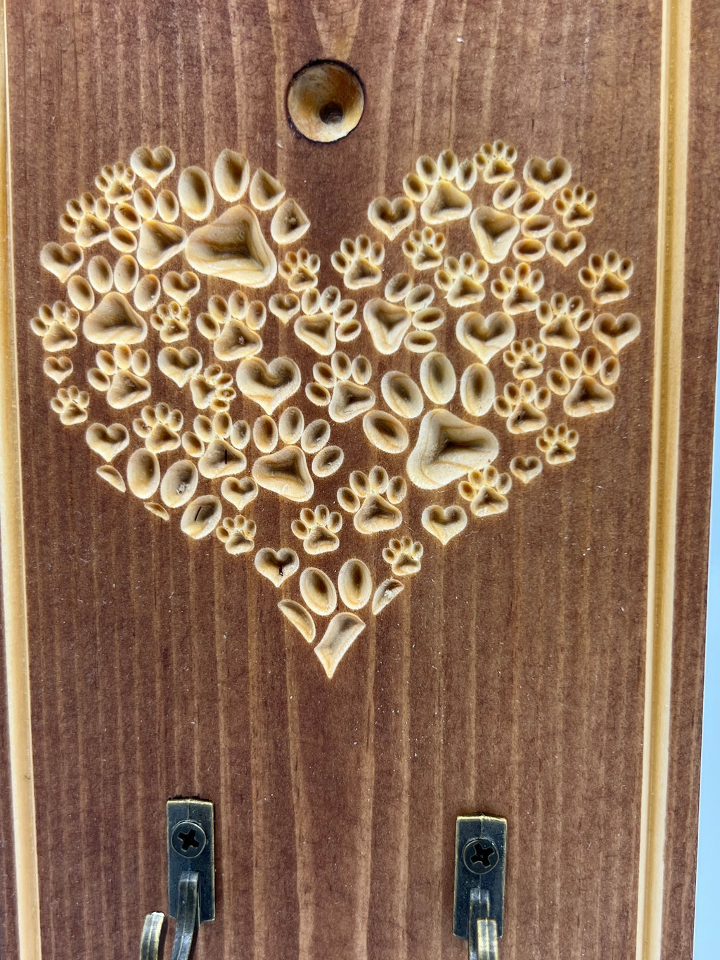 Engraved Wood Wall Mounted Dog Lead Holder - Hooks / Leader / Leash