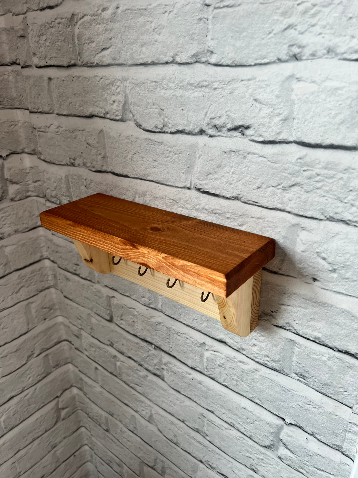 Handmade elegant wood key rack with shelf