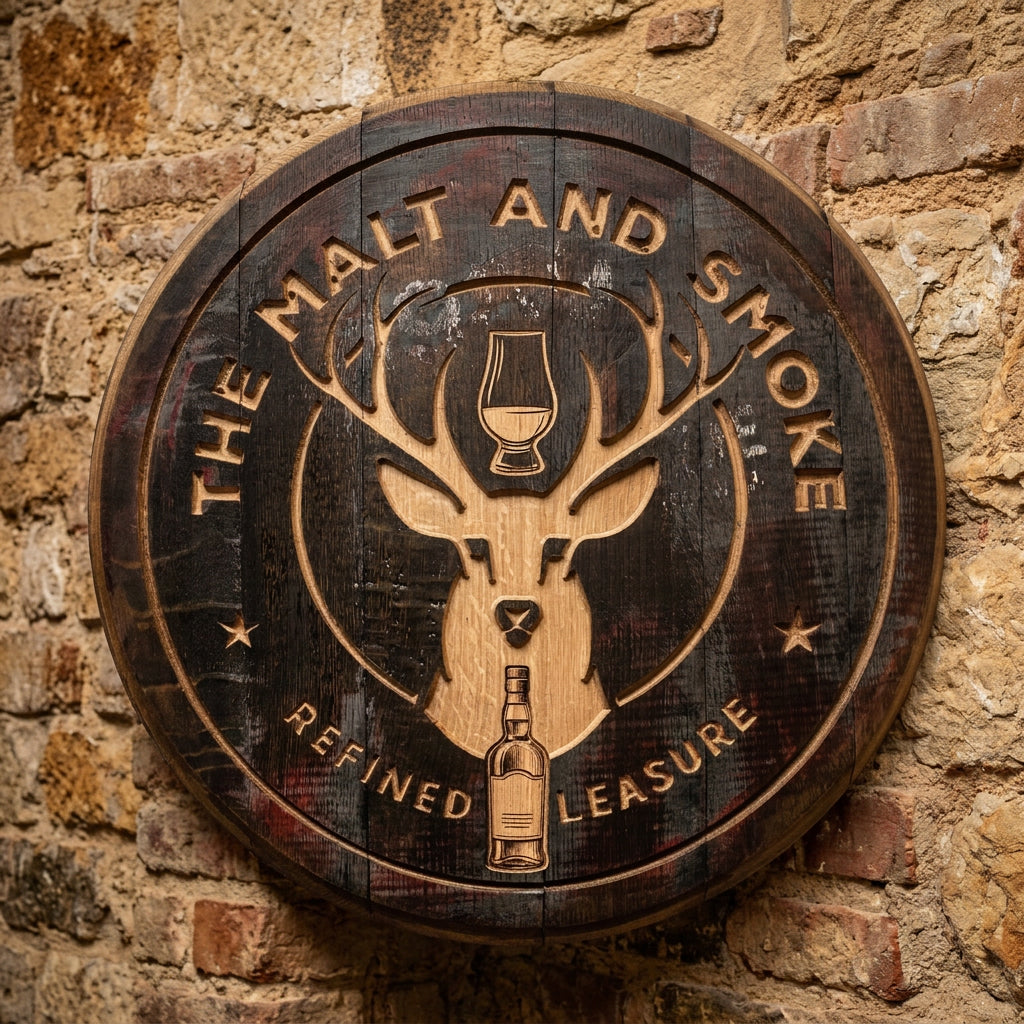 Custom Carved Vintage Oak Whisky barrel lid