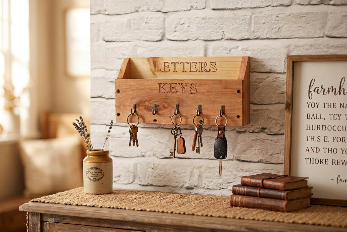 Rustic Reclaimed Wood Wall Key Hook & Letter Rack - Farmhouse / Home Decor / Home Gift / Hanging