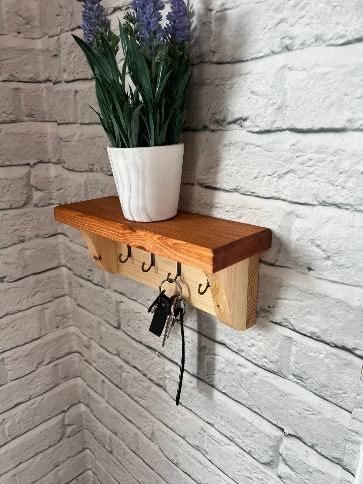 Handmade elegant wood key rack with shelf