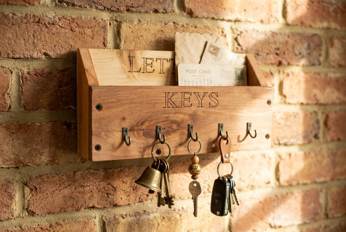 Rustic Reclaimed Wood Wall Key Hook & Letter Rack - Farmhouse / Home Decor / Home Gift / Hanging