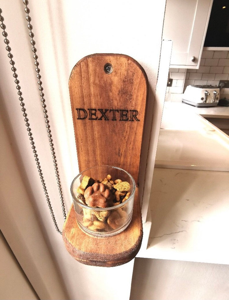 Personalised Reclaimed Wood Wall Mounted Dog Lead and Treat Holder Tidy - Hooks / Leader / Leash / Poo Bags