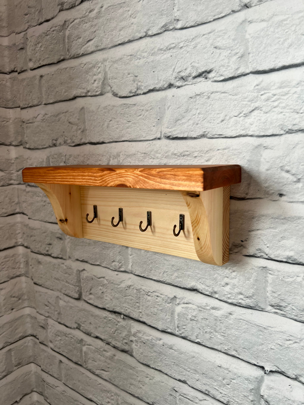 Handmade elegant wood key rack with shelf