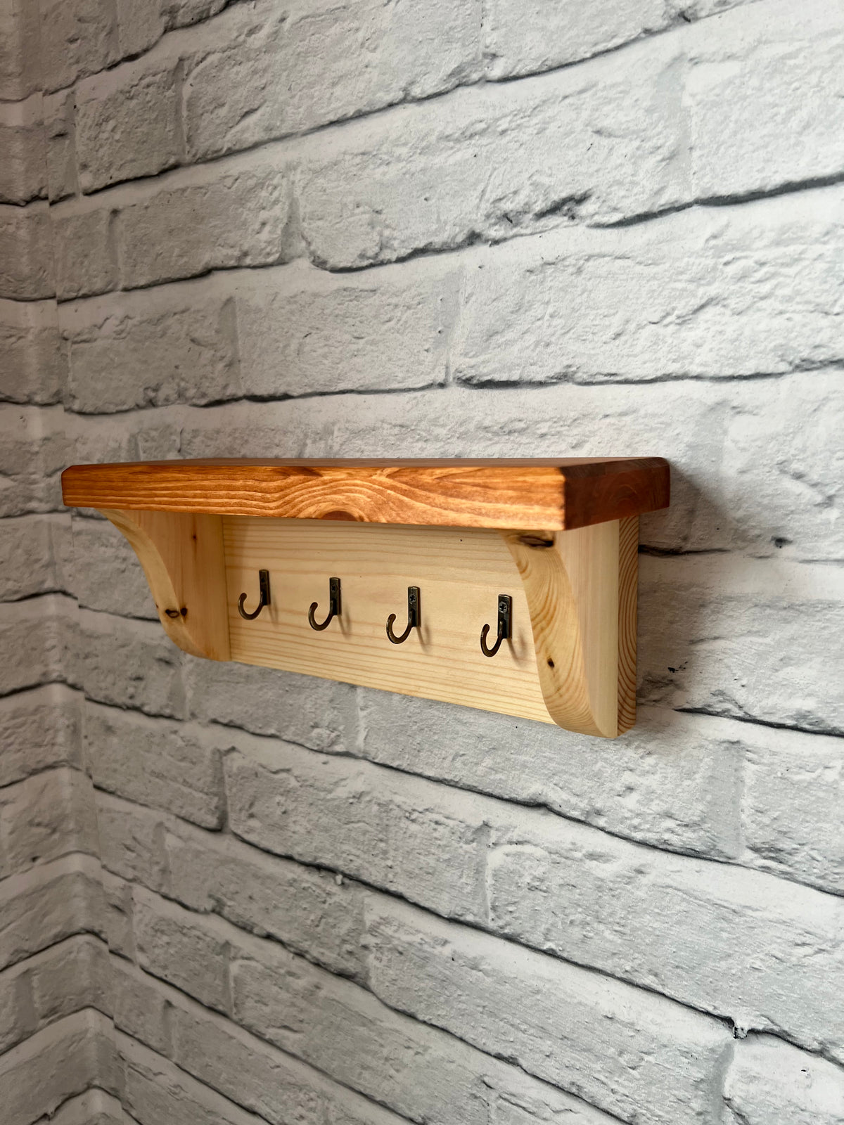 Handmade elegant wood key rack with shelf