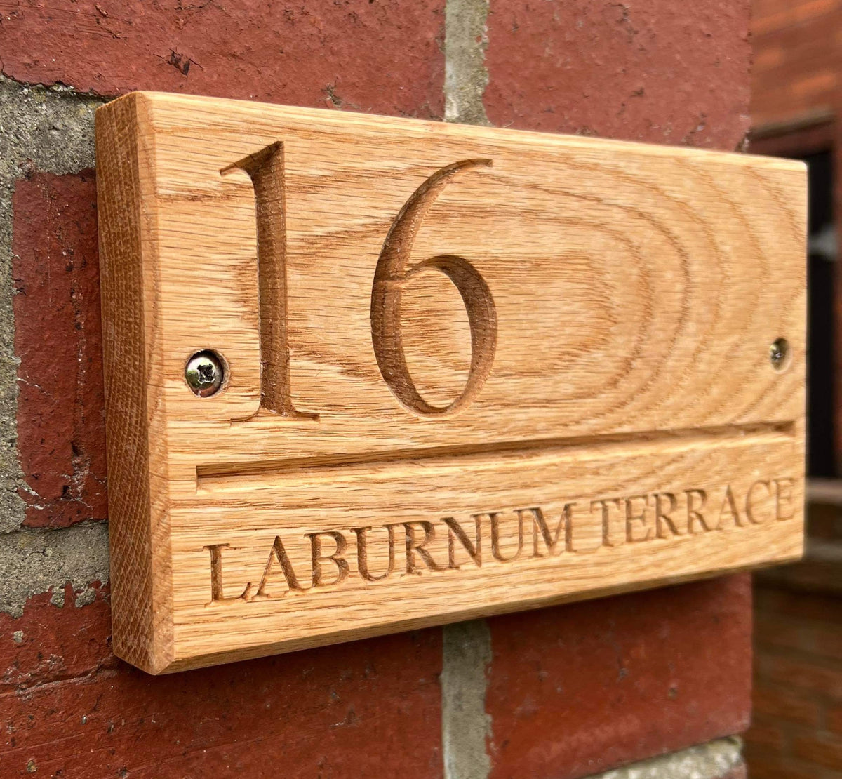 Contemporary Solid Oak V Carved house sign, address plaque.
