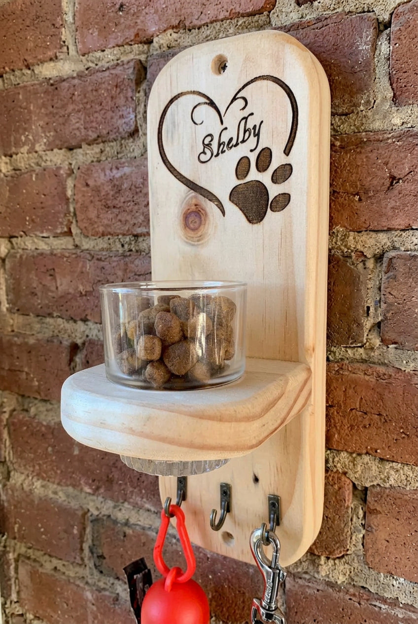 Personalised Reclaimed Wood Wall Mounted Dog Lead and Treat Holder Tidy - Hooks / Leader / Leash / Poo Bags