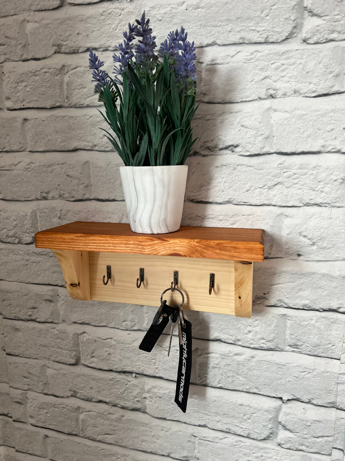 Handmade elegant wood key rack with shelf