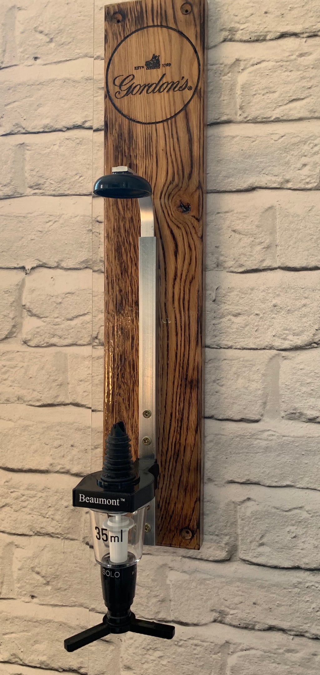 Home Bar Reclaimed Wood Wall Mounted Drink Bottle Optic & Holder - Choice of Design Including Custom Personalised