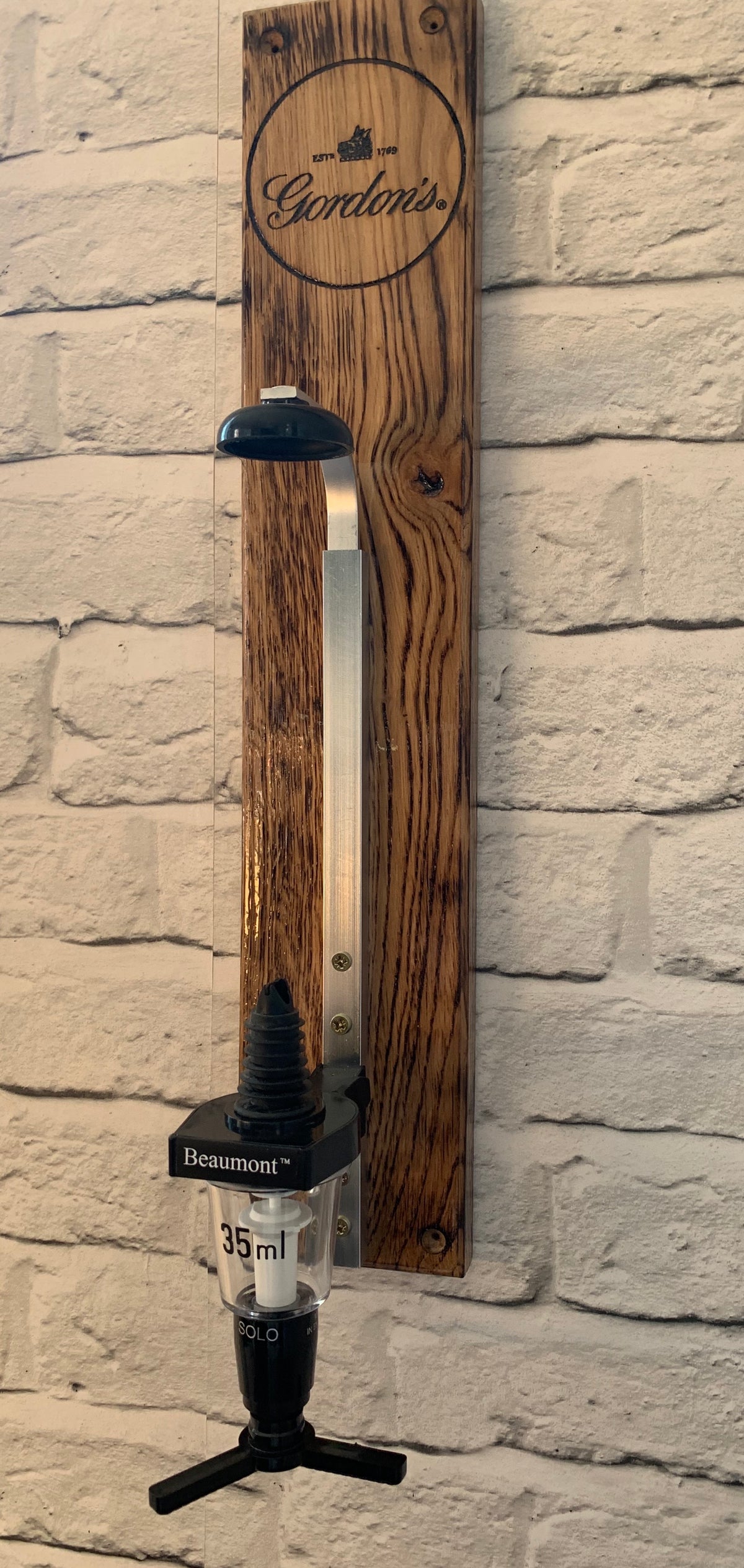 Home Bar Reclaimed Wood Wall Mounted Drink Bottle Optic & Holder - Choice of Design Including Custom Personalised