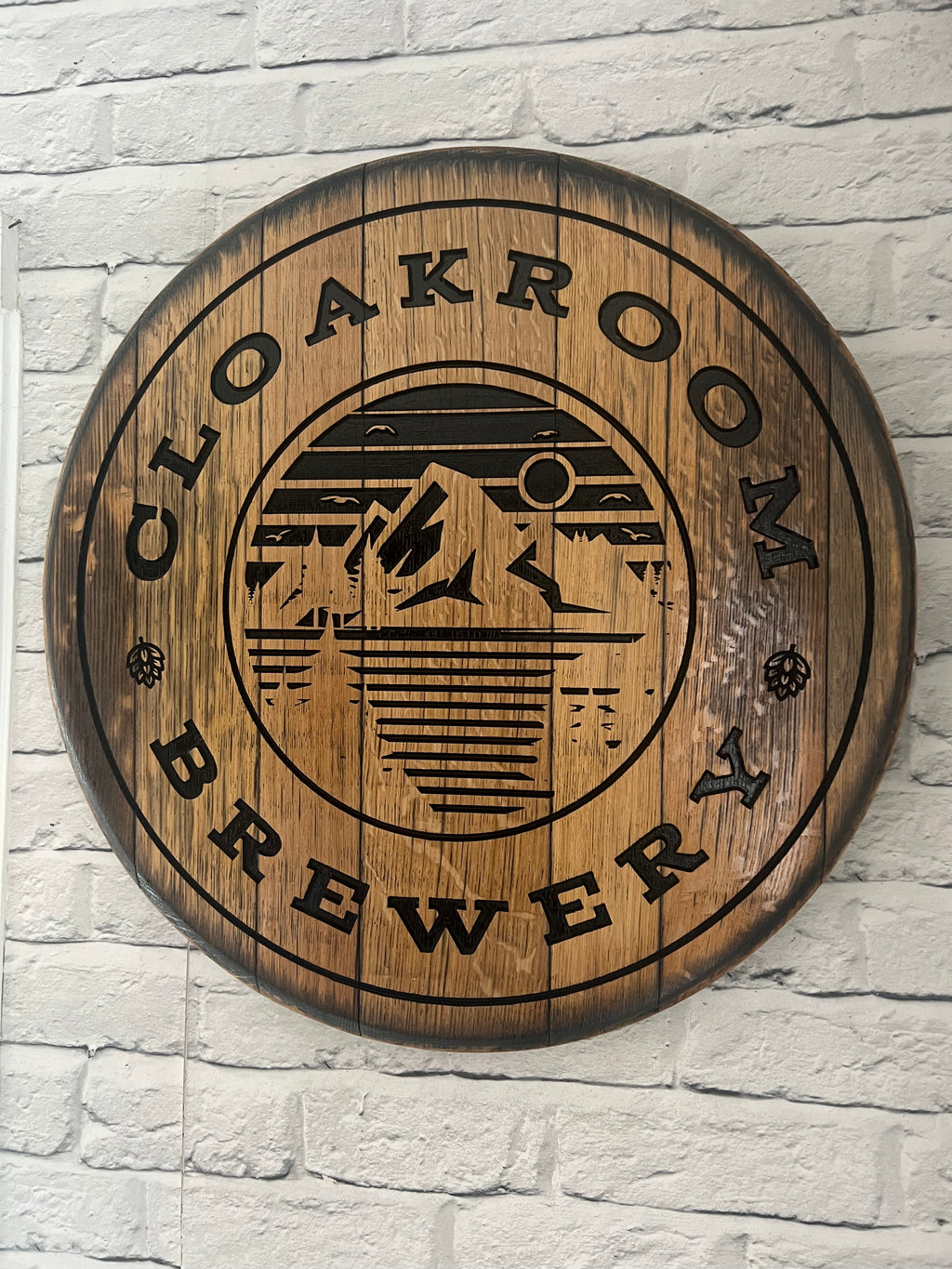 Custom Carved Vintage Oak Whisky barrel lid