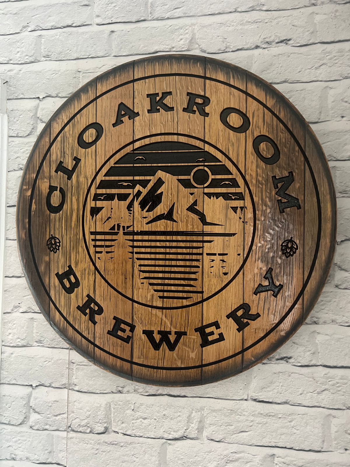 Custom Carved Vintage Oak Whisky barrel lid