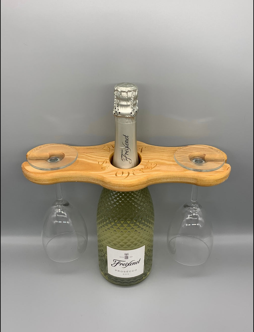 Wood Carved Drink and be Merry Wine Caddy
