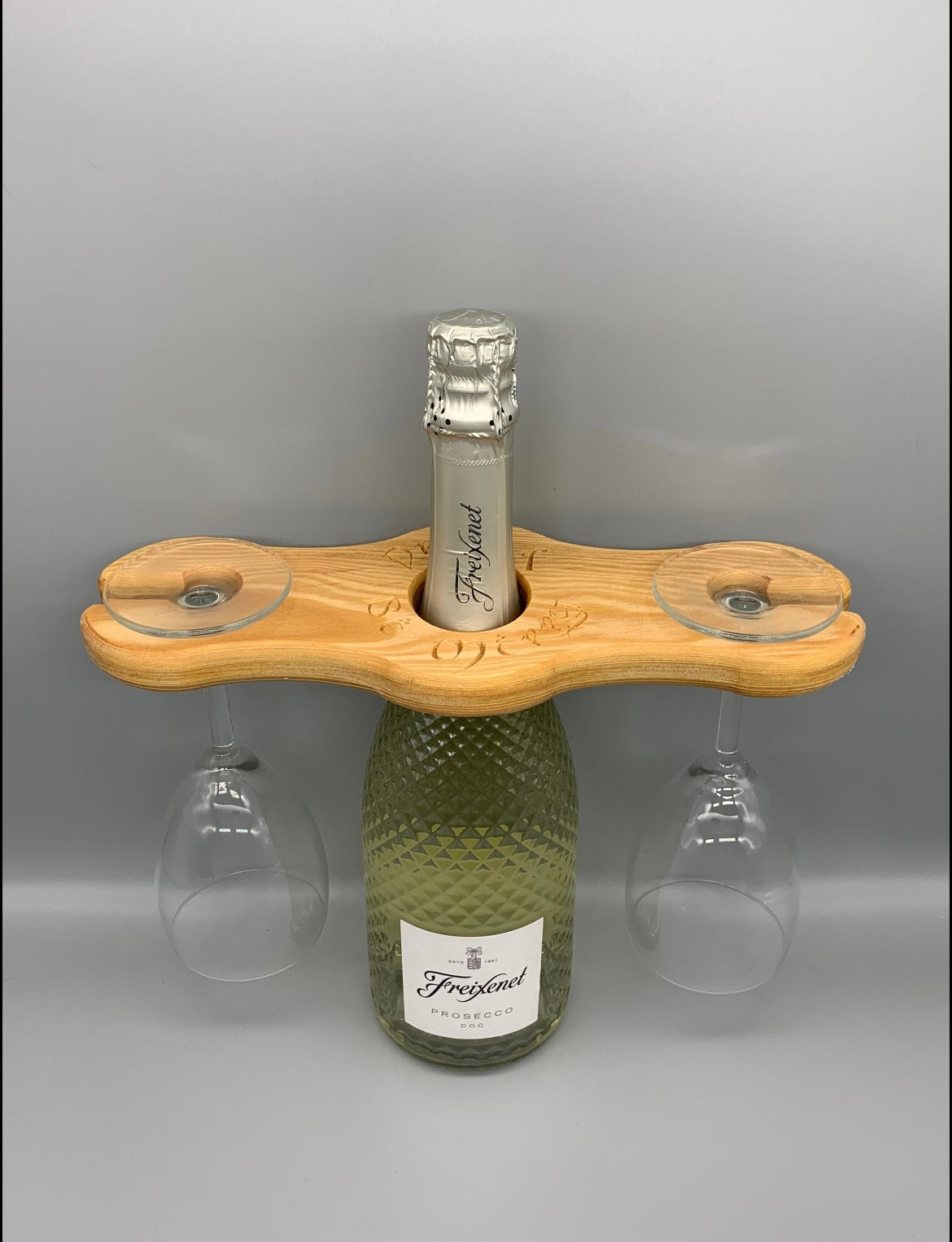 Wood Carved Drink and be Merry Wine Caddy