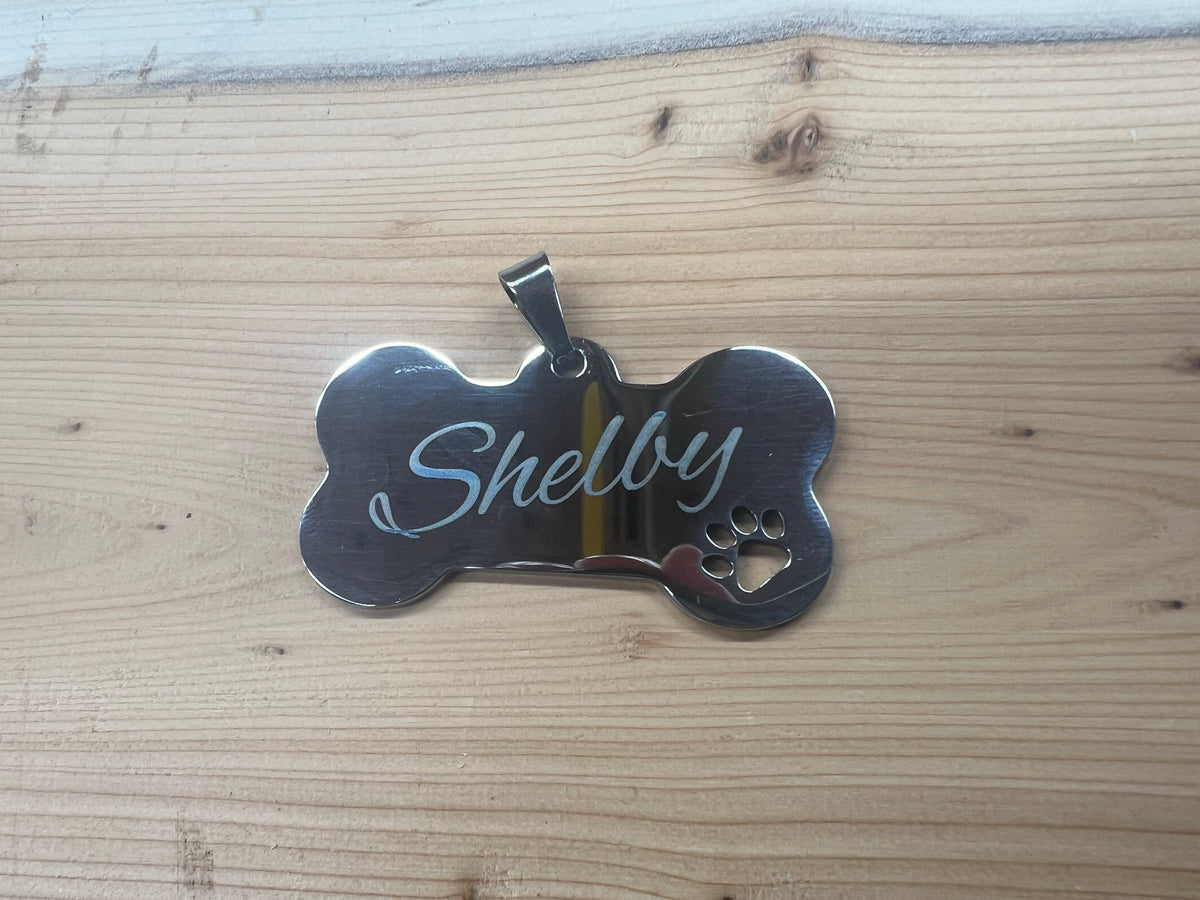 Polished Stainless Steel, Dog Bone ID Tag