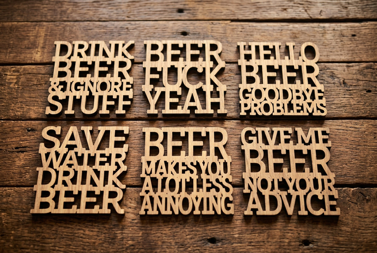 Wood Slogan Coasters (Beer Themed)