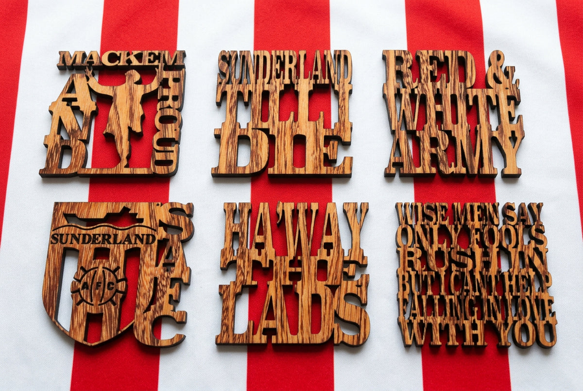 Wood Slogan Coasters (Sunderland themed)