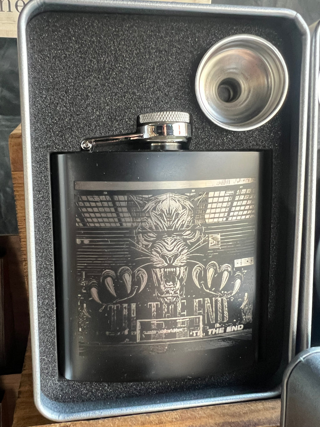 Personalised 6oz hip flask in metal case