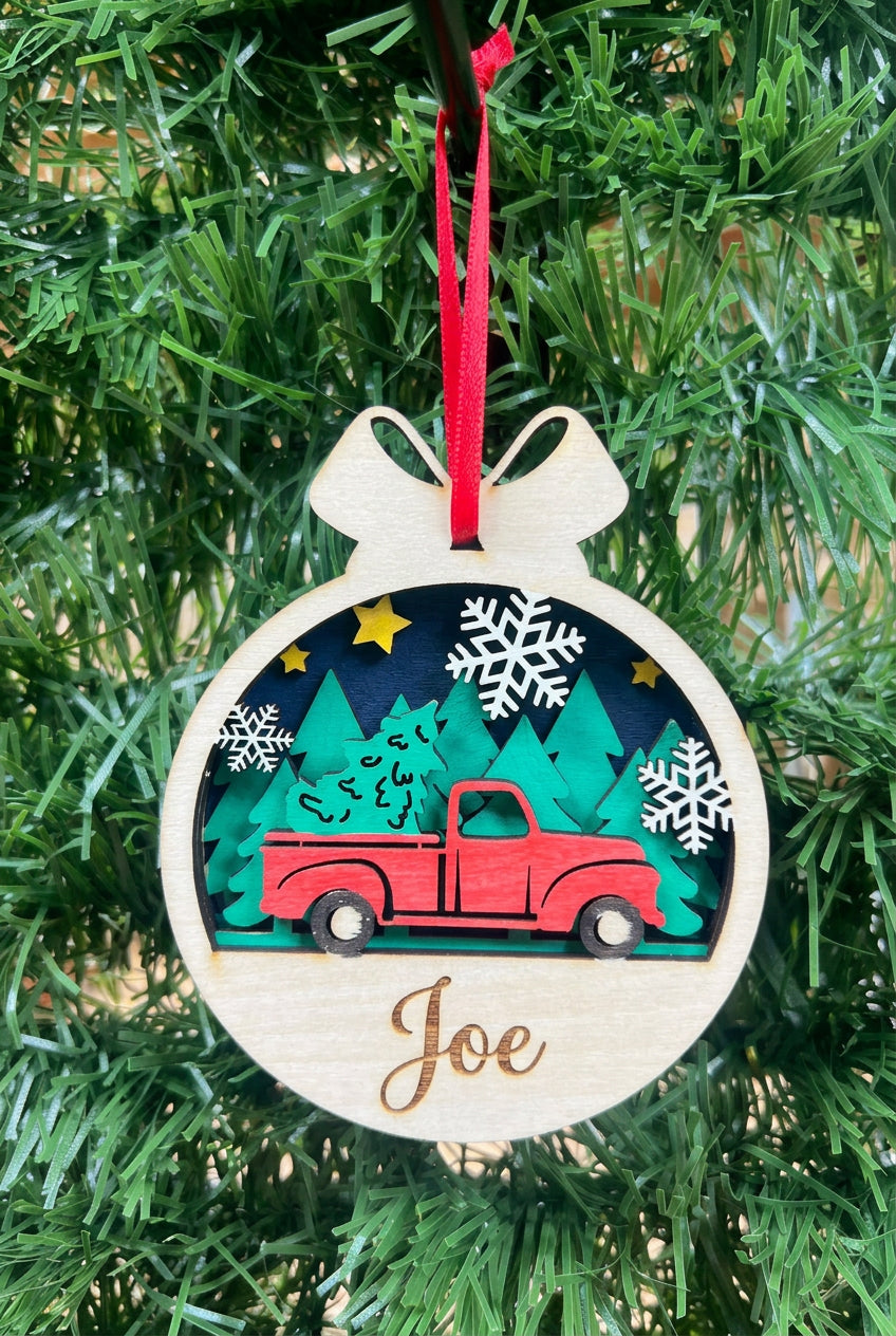 Personalised Christmas truck with trees Christmas tree decoration