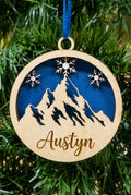 Personalised mountain with snowflakes scene Christmas tree decoration