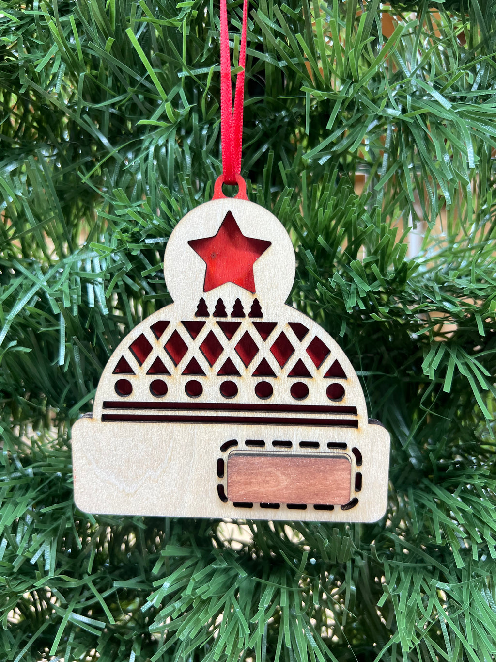 Personalised Bobble hat Christmas tree decoration.