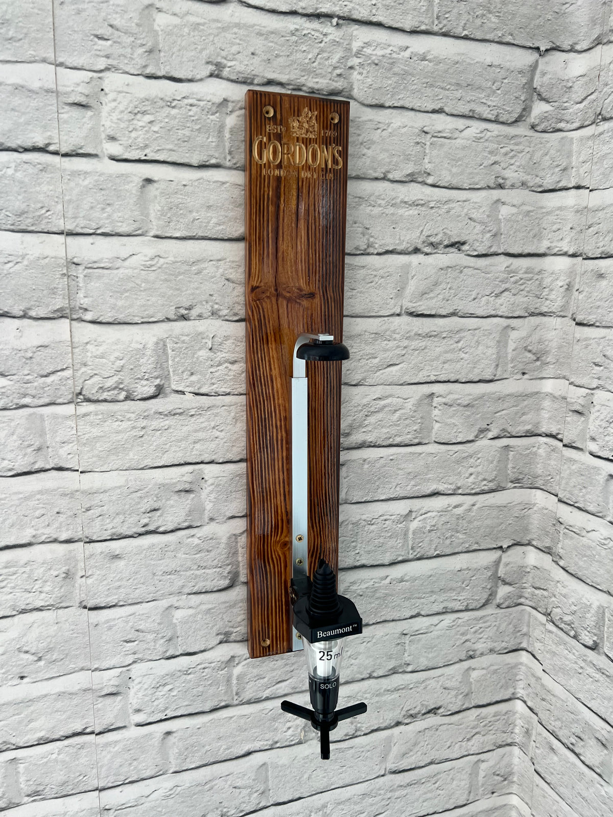 Home Bar Reclaimed Wood Wall Mounted Drink Bottle Optic & Holder - Choice of Design Including Custom Personalised