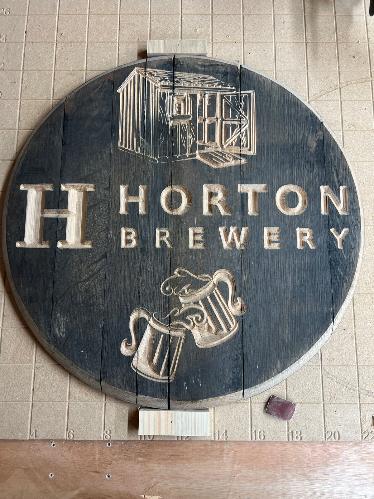 Custom Carved Vintage Oak Whisky barrel lid