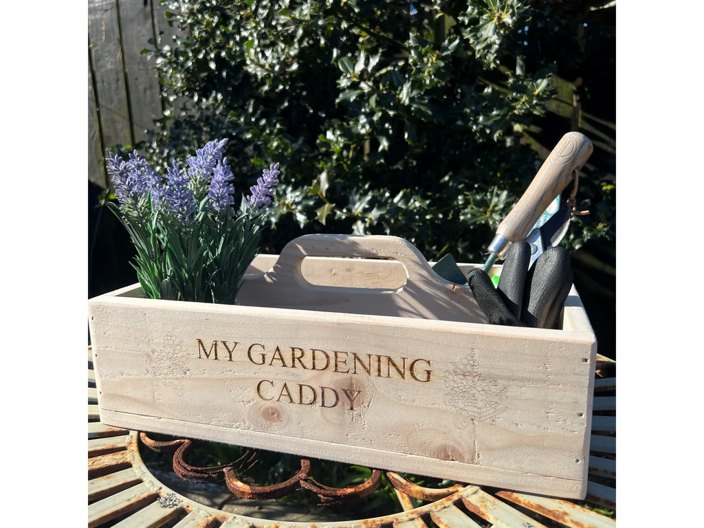 Personalised Handmade Rustic Gardening Caddy/Trug with folding handle