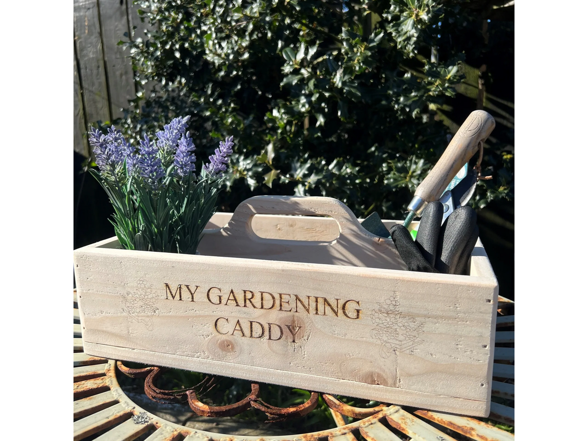 Personalised Handmade Rustic Gardening Caddy/Trug with folding handle